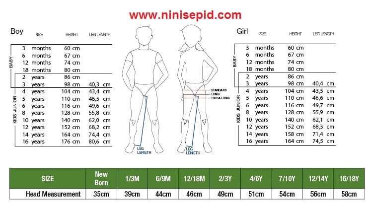 جدول سایز بندی لباس کودکان